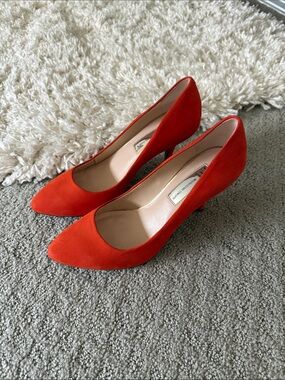 INC International Concepts Vibrant Orange-Red Suede Pointed-Toe Pumps